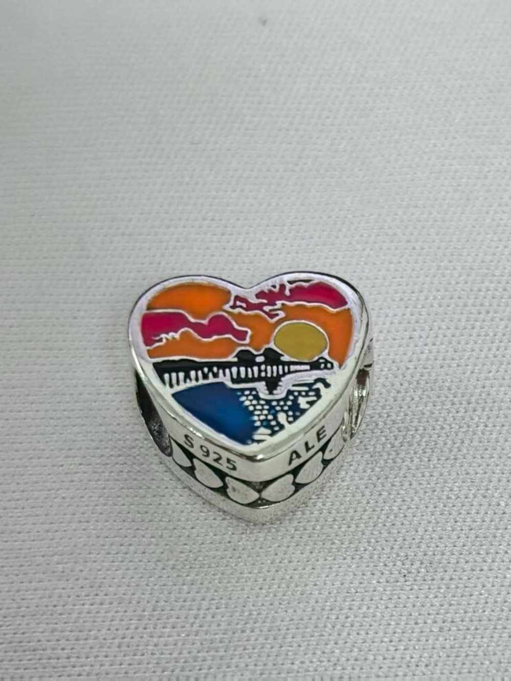 Heart-Shaped Enamel Sunset Charm Bead - Multicolor